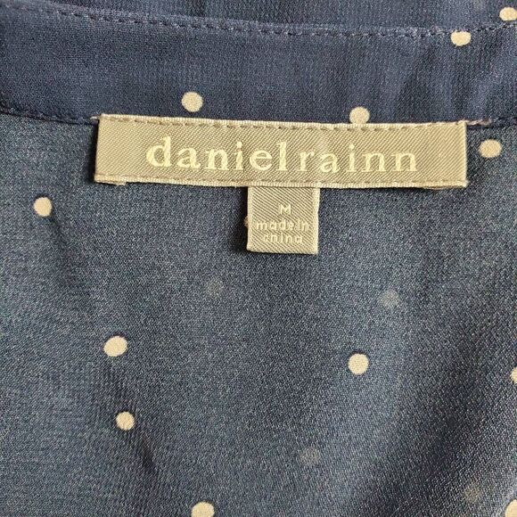 Daniel Rainn Navy Blue Polka Dot Sheer Tunic Top M Long Sleeve Lined - Picture 6 of 8